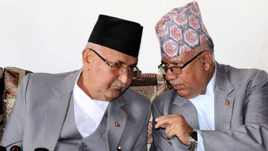 पार्टी कार्यालयमा ओली-नेपाल ‘निर्णायक भेटवार्ता’ हुदै